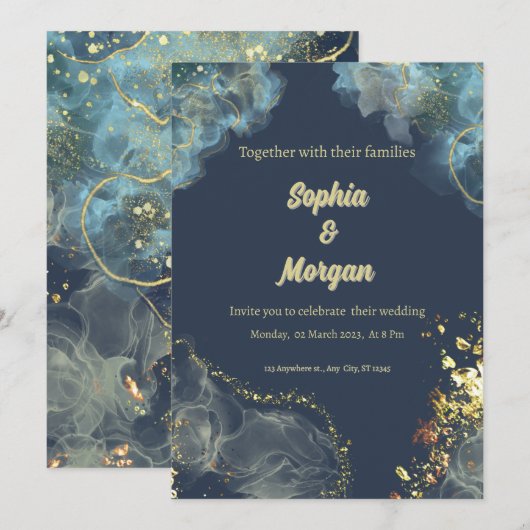 Marine Gold Faire-part de mariage moderne (Devant / Derrière)