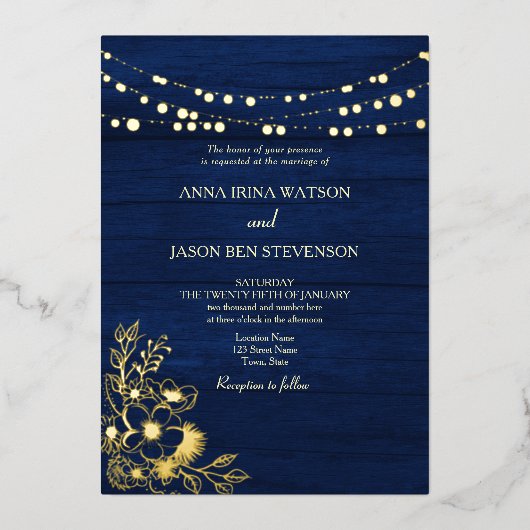 Marine Gold Foil Code QR Faire-part de mariage (Recto)