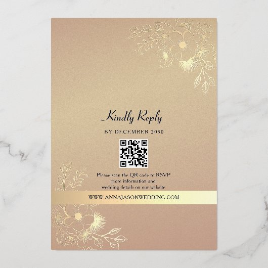 Marine Gold Foil Code QR Faire-part de mariage (Verso)