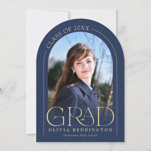 Marine Gold Modern Arch 2 Photo Grad Faire-part (Devant)