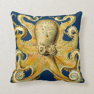 Marine Gold Octopus Abstrait cool rétro coussin de