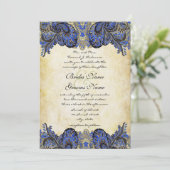 Marine & Gold Paisly Peacock Faire-part de mariage (Debout devant)