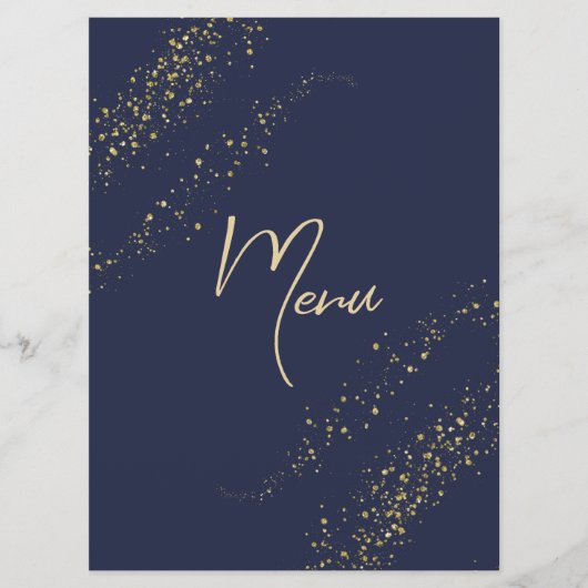 Marine & Gold Stardust Menu Réception de mariage (Devant)