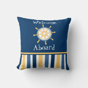Marine Goud Blauw Nautische Wiel Strepen Kussen