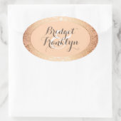 Marine Goud Bloemen Blush Bruiloft Ovale Sticker (Tas)