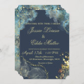 Marine & Goud Bruiloft Clam Shell Uitnodiging (Voorkant / Achterkant)