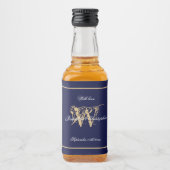 Marine & Goud Elegant Monogram Chique Bruiloft Min Likeurfles Etiket (Voorkant)