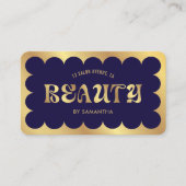 Marine & Goud Elegant QR Code wimpers Schoonheidss Visitekaartje (Voorkant)