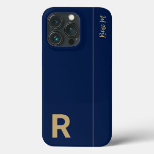 Marine & Goud Minimaal Modern Initiaal Monogram iPhone 13 Pro Hoesje