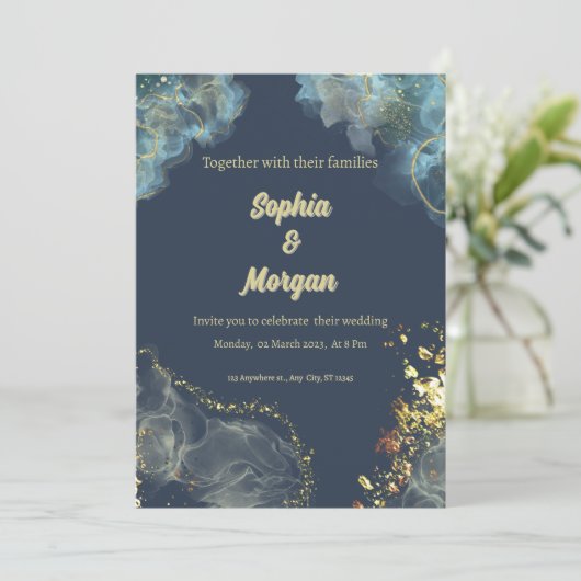 Marine Goud Moderne Bruiloft Uitnodiging (Staand voorkant)