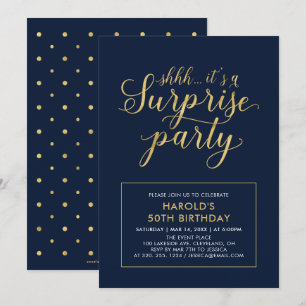 Marine & Goud   Moderne Verjaardagsfeest Surprise  Kaart