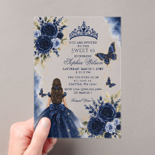 Marine Gouden Bloem Vlinder Prinses Sweet 16 Acryl Uitnodigingen