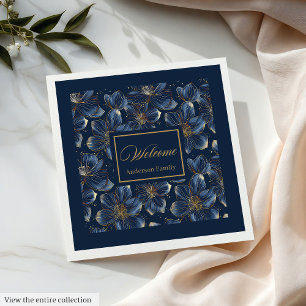 Marine Gouden Bloemservetten Chic Huwelijks Tafel Servet