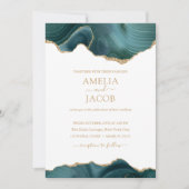 Marine Green & Gold Foil Agate Invitation moderne (Devant)