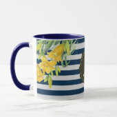 Marine Grey Stripes Aquarelle Jaune Lys Jaune Mug (Gauche)