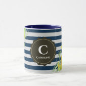 Marine Grey Stripes Aquarelle Jaune Lys Jaune Mug (Centre)