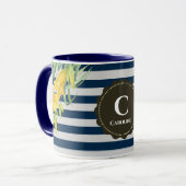 Marine Grey Stripes Aquarelle Jaune Lys Jaune Mug (Devant gauche)