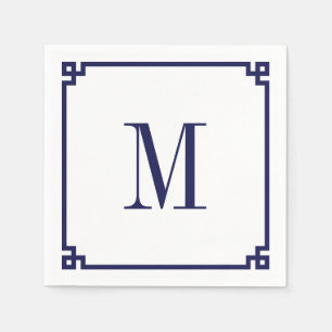 Marine Griekse Sleutelrand Monogram Servet
