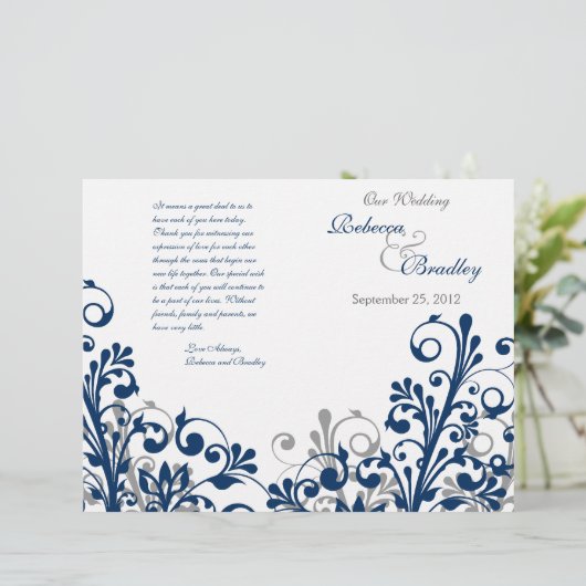 marine gris blanc abstrait mariage programme (Debout devant)