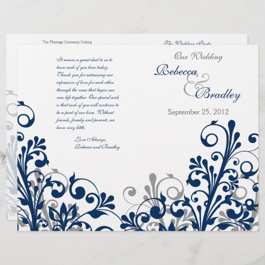 marine gris blanc abstrait mariage programme (Devant / Derrière)