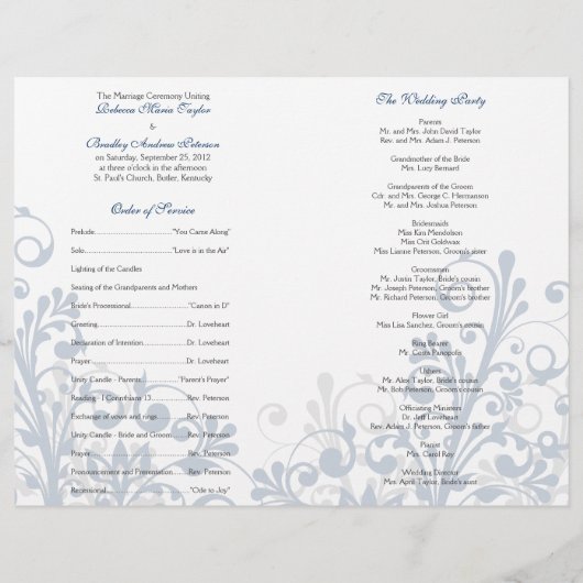 marine gris blanc abstrait mariage programme (Dos)