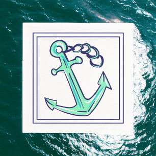 Marine groen anker nautische kust servet