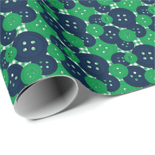 Marine & Groene Knopen Gingham - Ambacht & Naaikam Cadeaupapier