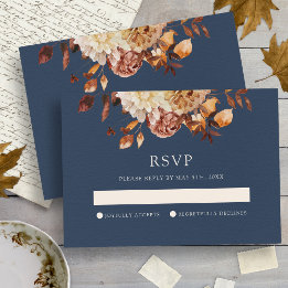 Marine herfst bloemige bruiloft RSVP kaartje