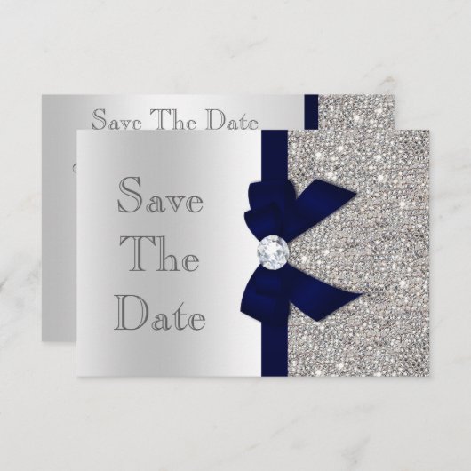 Marine-imitatiehalsband en diamanten zilver Save T Save The Date (Voorkant / Achterkant)