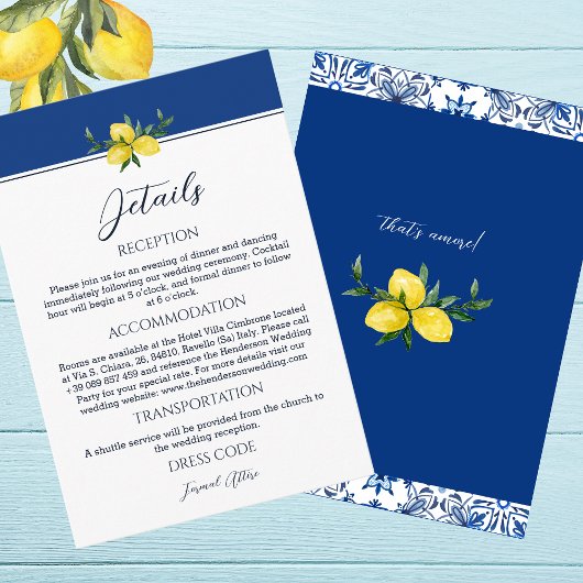 Marine Italien Lemon Détails Mariage Carte de boît