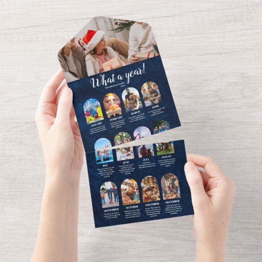Marine Jaaroverzicht Multi-foto Collage Kerstmis All In One Uitnodiging (Afscheurbaar)
