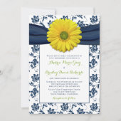 Marine Jaune Damask Faire-part de mariage (Devant)