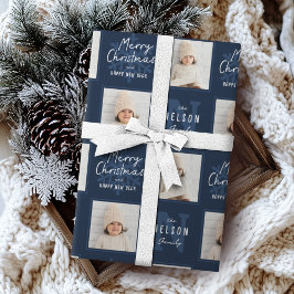 Marine Kerstmis Calligrafie Familie 2 foto Cadeaupapier