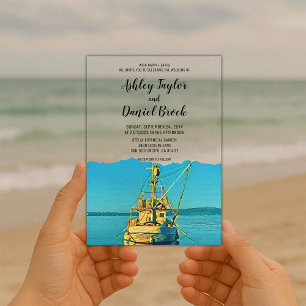 Marine kustboot strandbestemming bruiloft acryl uitnodigingen