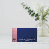 Marine Leer Metalen Roze & Witte Achter Monogram Visitekaartje (Staand voorkant)
