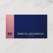Marine Leer Metalen Roze & Witte Achter Monogram Visitekaartje (Voorkant)