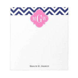 Marine Lg Chevron Heet Roze #2 Quatrefoil 3 Monogr Notitieblok