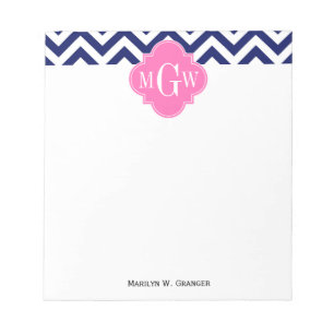 Marine Lg Chevron Heet Roze #2 Quatrefoil 3 Monogr Notitieblok