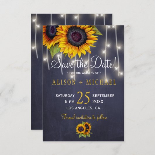 Marine licht rustieke zonnebloemen redden de datum save the date (Voorkant / Achterkant)