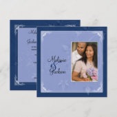 Marine Lichtblauwe Bloemige Krullen Foto Bruiloft Kaart (Voorkant / Achterkant)
