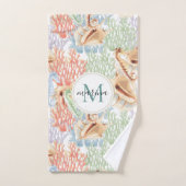 Marine Life, Colorful Underwater Monogram Bad Handdoek (Handdoek)
