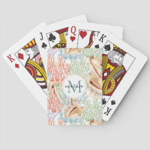 Marine Life, Colorful Underwater Monogram Pokerkaarten