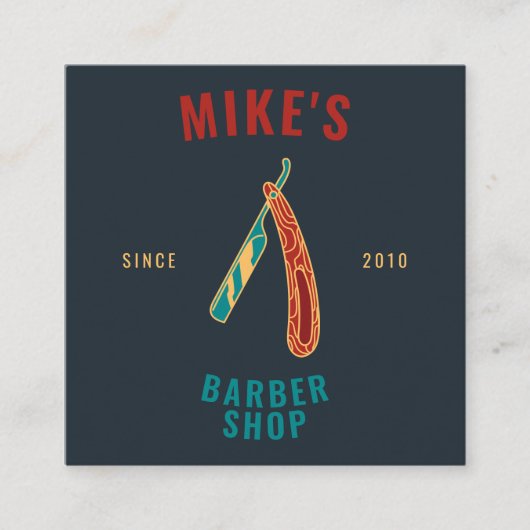  marine mannen kapperszaak scheermes haarstylist vierkante visitekaartje (Voorkant)
