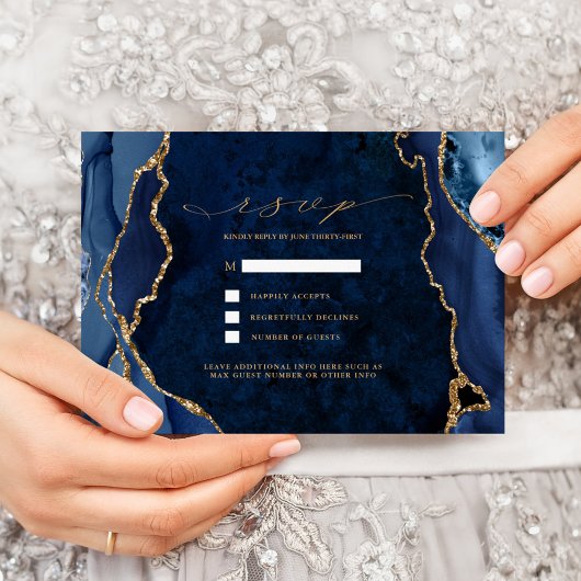 Marine Marbre & Or Agate Mariage RSVP Invitation