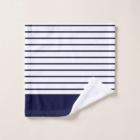 Marine marine Bleu blanc rayé Monogramme initial (Gant de toilette)