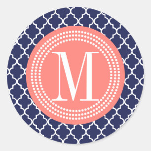 Marine Marokkaanse Tegels Lattice gepersonaliseerd Ronde Sticker