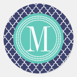 Marine Marokkaanse Tegels Lattice gepersonaliseerd Ronde Sticker