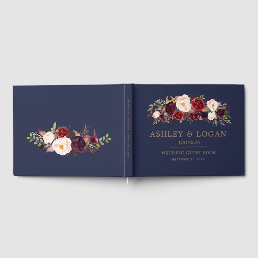 Marine Marsala Floral Élégant Mariage Livre d'invi (Complet)