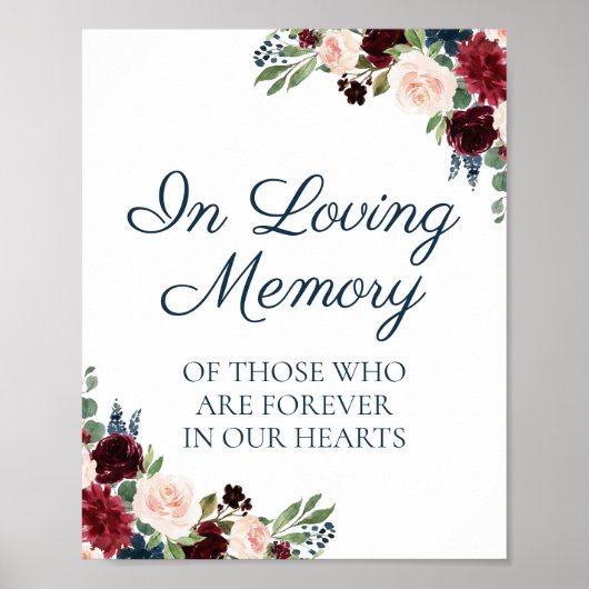 Marine Marsala Floral In Love Memory Signe Poster (Devant)
