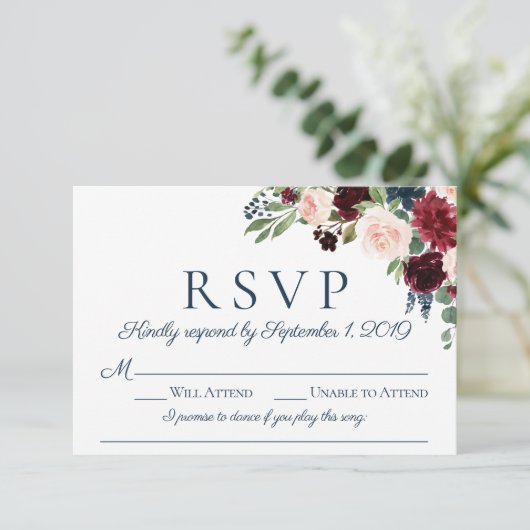 Marine Marsala Mariage Cartes RSVP avec Choix de C (Debout devant)